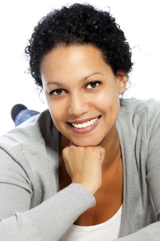 Smiling African American female in a close up portrait