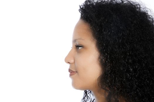 Beautiful woman face side view isolated on a white background