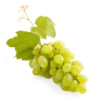 Fresh bunch of green grapes isolated on white