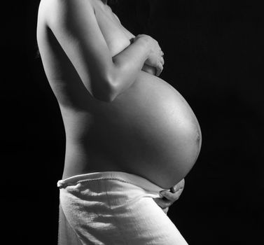9 month pregnant in black and white