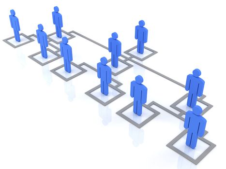blue group of people standing on the organization chart