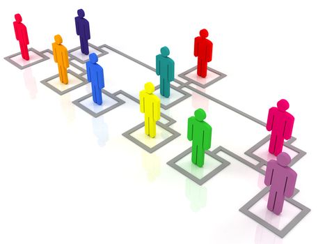 colorful group of people standing on the organization chart