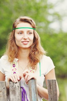 Beautiful girl with ribbons. Early morning photo