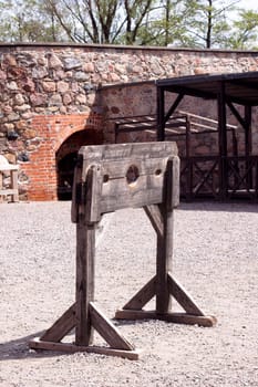 wooden pigeoholes Trakaj castle in Lithuania
