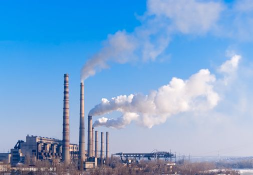 Hydroelectric and coal-fired power station on the river Dnepr. Ukraine.