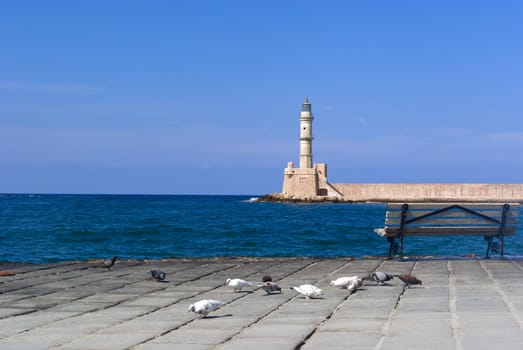 View on venetian lighthouse in Chania. Crete. Greece