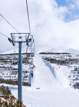 Black ski route near chairlift in Palandoken. Turkey