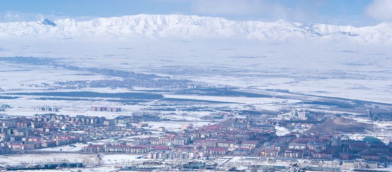 Panoramic view of winter Erzurum. Turkey. Eastern Anatoliya