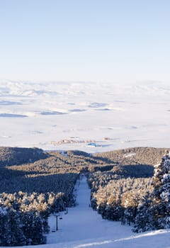 Veiw of black ski route in Sarikamis. Turkey.