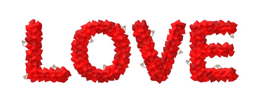 Love text made of heart shape on white background