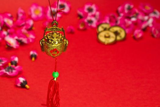Chinese New Year ornament on red background