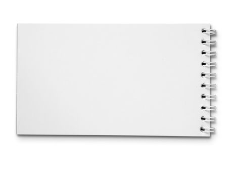 Long blank white note book horizontal on white background