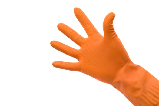 Hand and rubber glove it is isolated on a white background