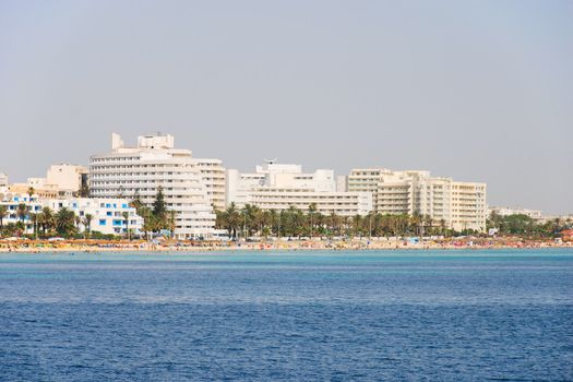 Scene at mediterranean beach resort in Tunisia