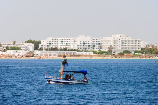 Scene at mediterranean beach resort in Tunisia