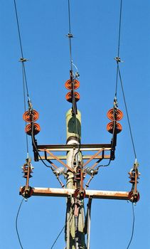 close up of an english electricity pole