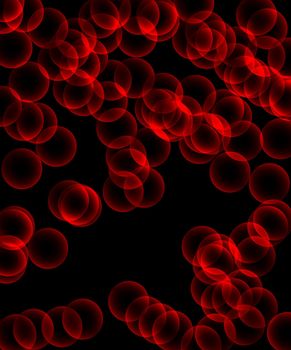 many red and transparent bubbles/ ballons flying diagonal over black background