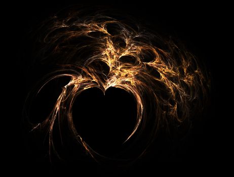 high resolution flame fractal forming a flaming heart