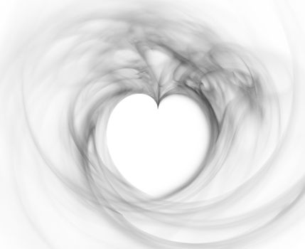 rendered flame fractal with heart shapes in grey tones, possible concepts: Sadness, depression