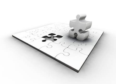 3D render of a puzzle with one piece missing