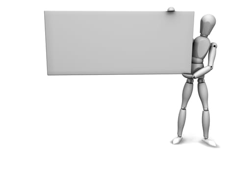 3d render of a man holding a blanc board