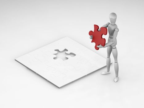 3D render of someone holding the final piece of a puzzle