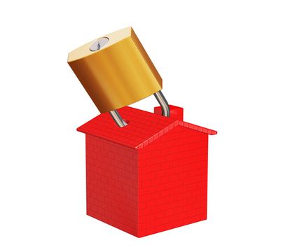 3D render of a house with a padlock