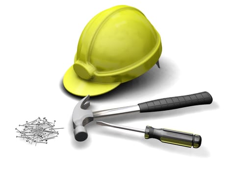3D render of construction tools on white background