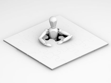 3D render of someone with an unfinished puzzle