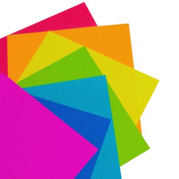 Multicolor paper squares on a white background