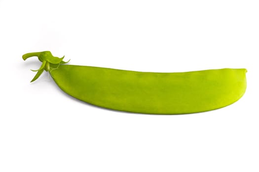 The closed pod of peas on a white background