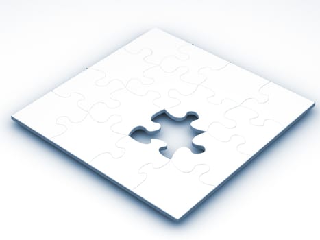 3D render of a puzzle with one piece missing