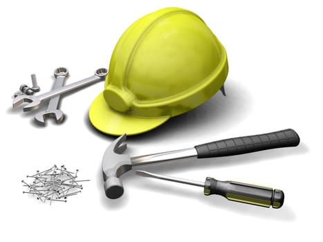 3D render of construction tools on white background