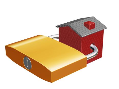 3D render of a house with a padlock