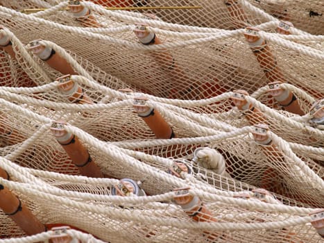 Detail of net, like it is used to keep away floating refuse from the beach