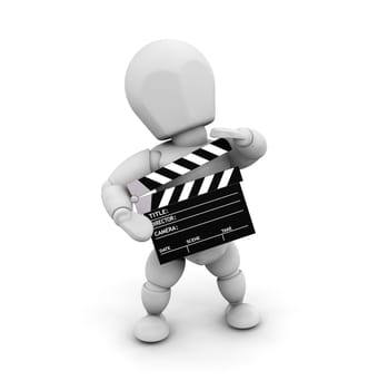 3D render of someone holding a clapper board