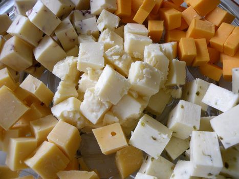 A plate of cheese cubes for appetizers