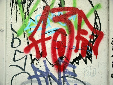 Simple Graffiti on a metal white wall