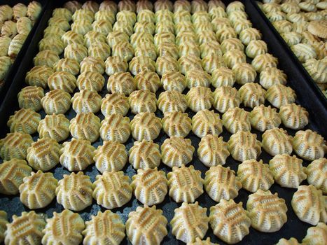 Maamoul Oriental Arab sweets coolies on a market display