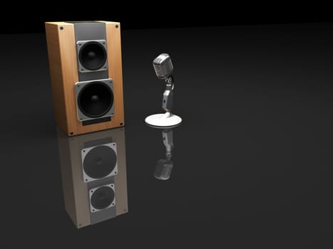 3D render of a retro microphone with speaker
