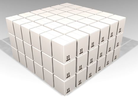 3D render of lots of white boxes