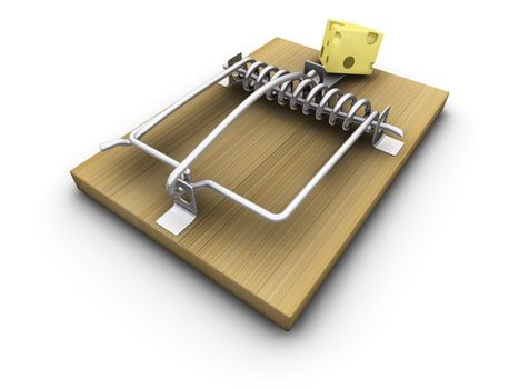 3D render of a mousetrap with cheese