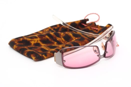 Sunglasses with protective a cover isolated on a white background