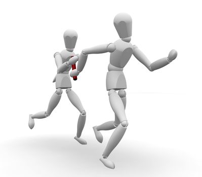 3D render of runners passing the baton