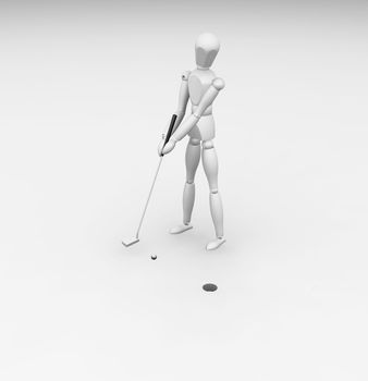 3D render of a golfer going for the putt