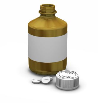 3D render of a bottle of tablets