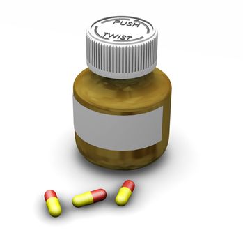 3D render of a bottle of tablets