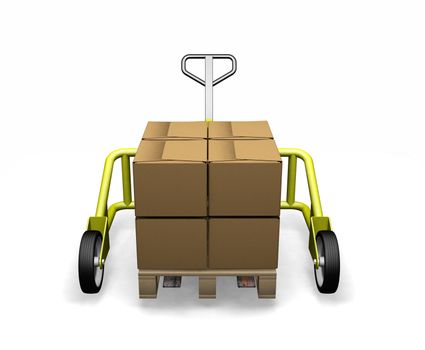 3D render of a pallet truck with boxes