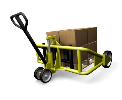 3D render of a pallet truck with boxes