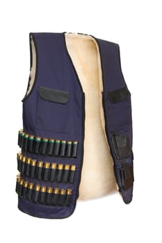 Warm fur waistcoat for hunters, it is isolated on a white background